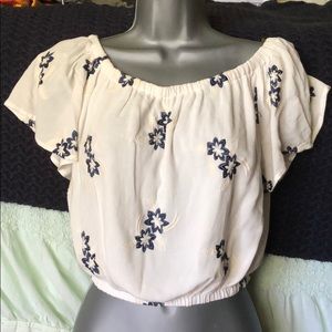 off the shoulder floral shirt